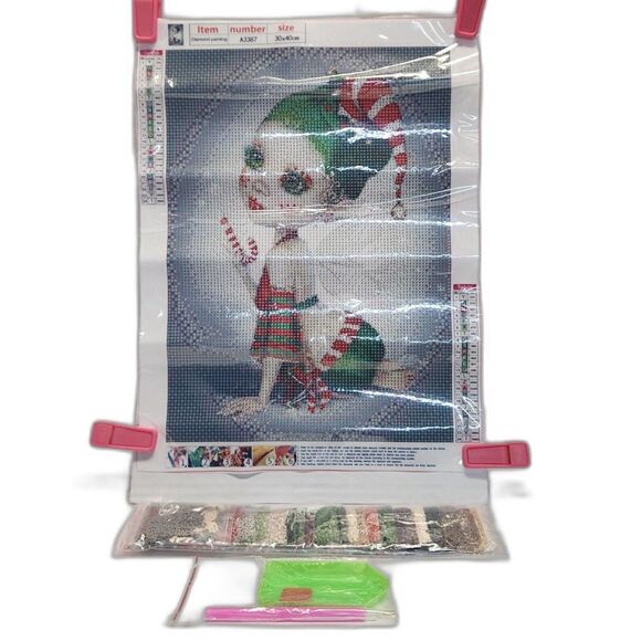 DIY 5D Diamond Painting Big Eyed Christmas Elf Girl A3387 - Picture 2 of 4